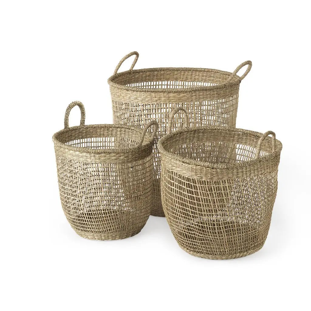 Set of Three Natural Wicker Basket Homeroots Office