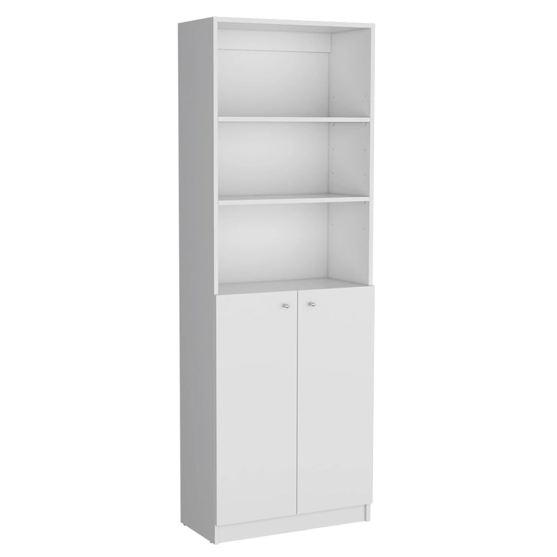 Set of Three White Wood Eleven Tier Modular Bookcase with Two Doors Homeroots Office