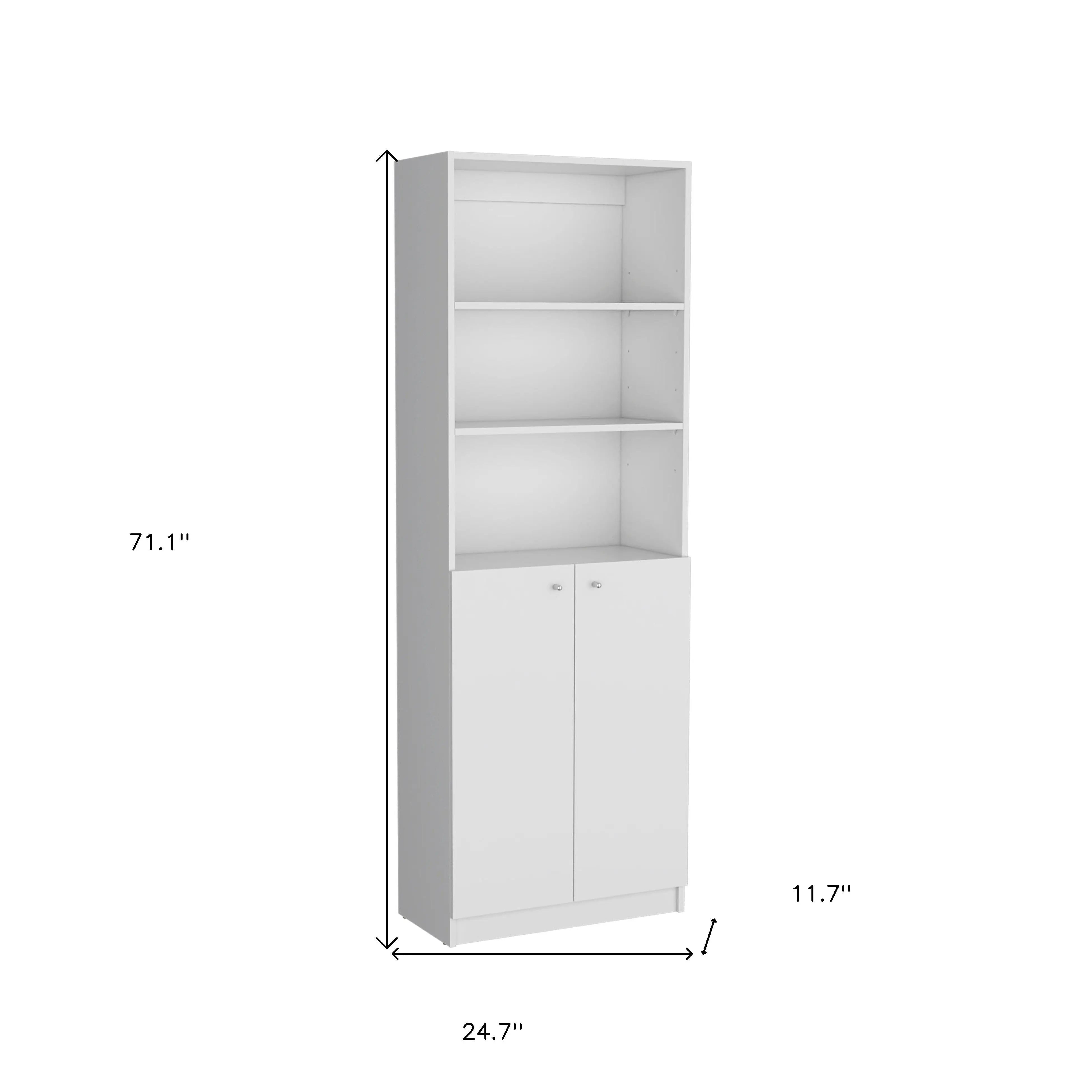 Set of Three White Wood Eleven Tier Modular Bookcase with Two Doors Homeroots Office