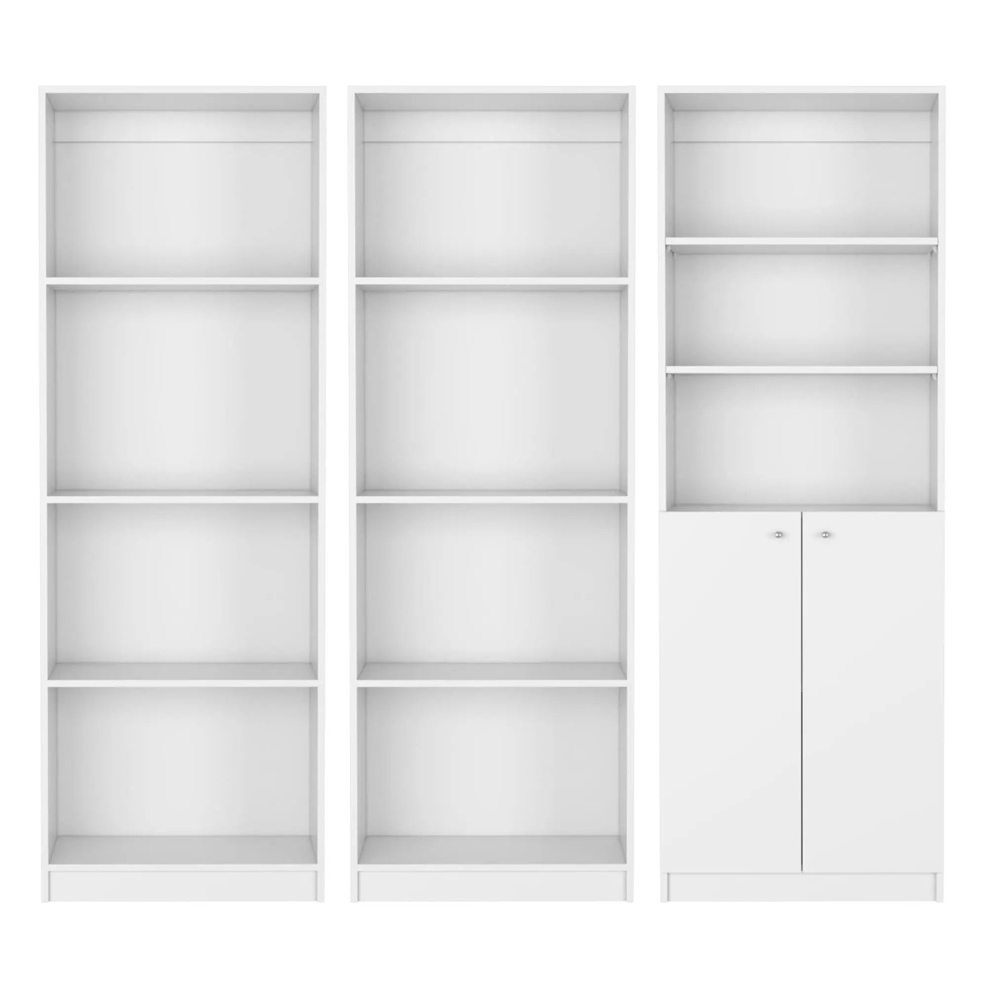 Set of Three White Wood Eleven Tier Modular Bookcase with Two Doors Homeroots Office