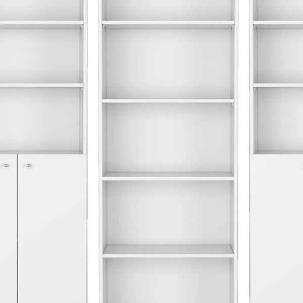 Set of Three White Wood Five Tier Modular Bookcase with Four Doors Homeroots Office