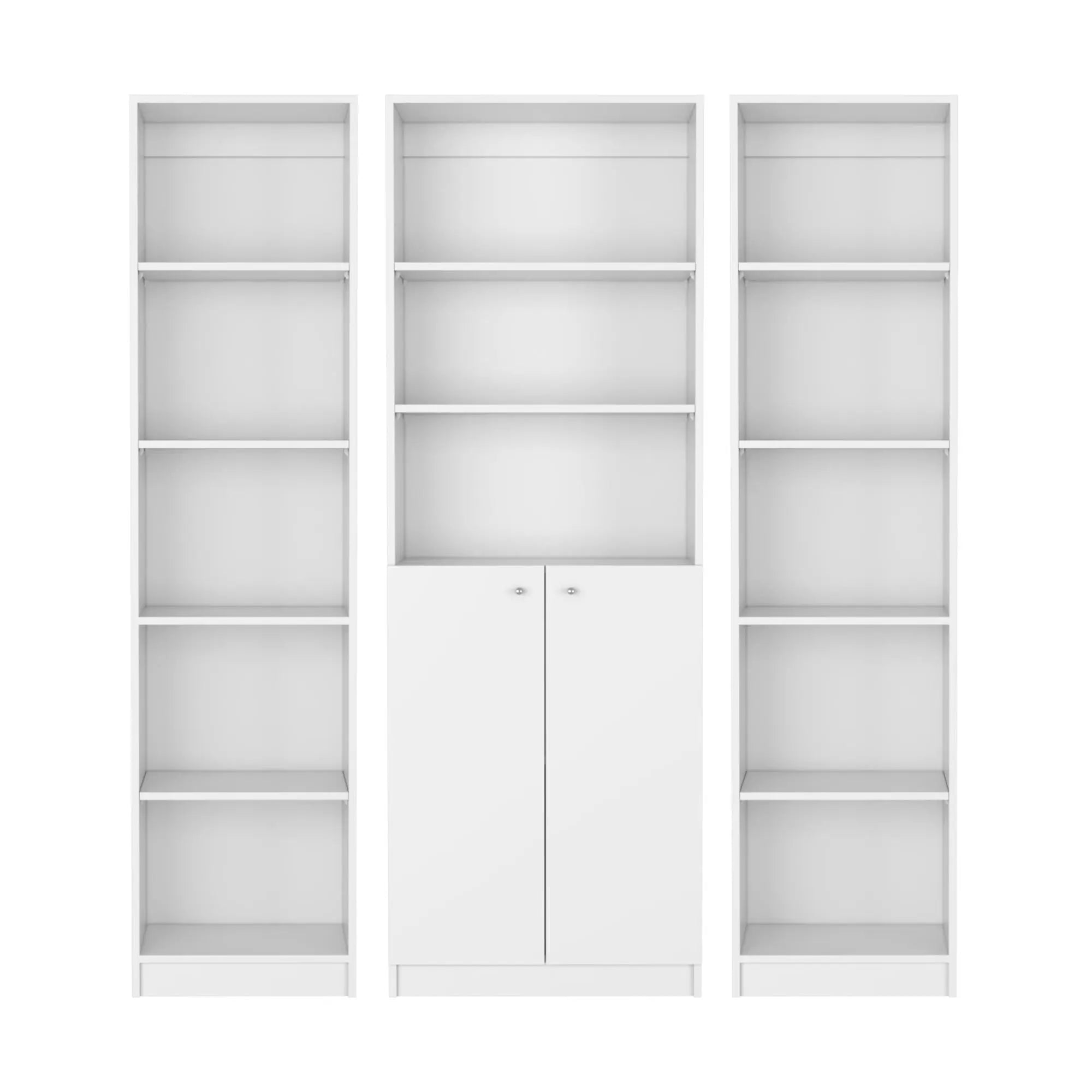 Set of Three White Wood Five Tier Modular Bookcase with Two Doors Homeroots Office