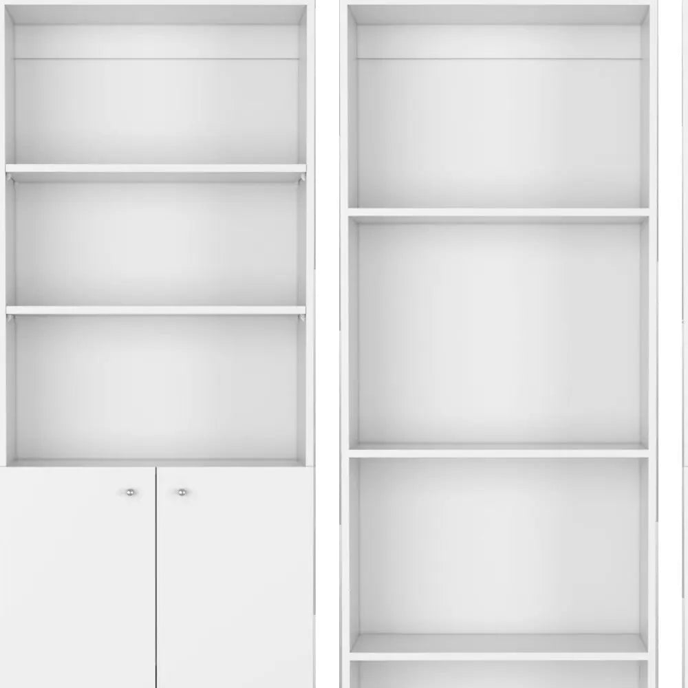 Set of Three White Wood Ten Tier Modular Bookcase with Four Doors Homeroots Office