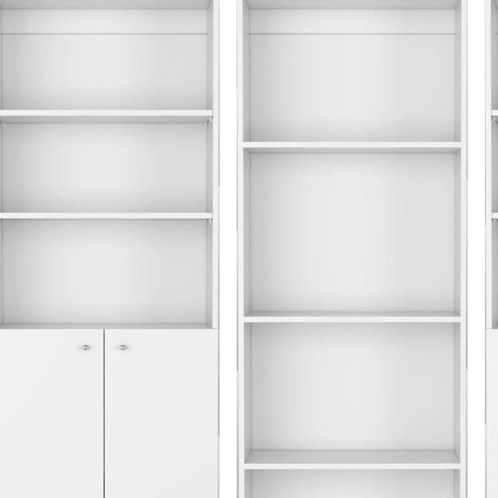 Set of Three White Wood Ten Tier Modular Bookcase with Four Doors Homeroots Office