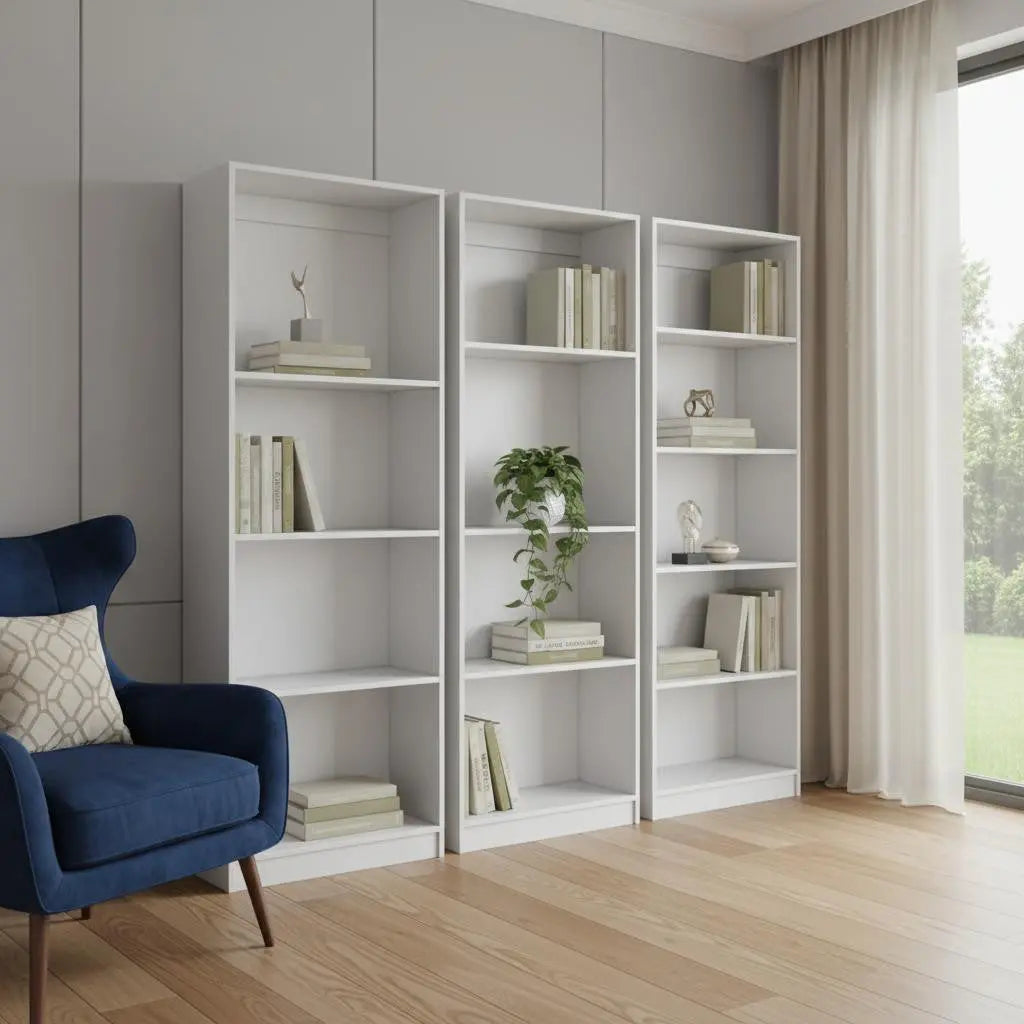 Set of Three White Wood Thirteen Tier Modular Bookcase Homeroots Office