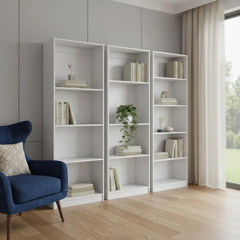 Set of Three White Wood Thirteen Tier Modular Bookcase Homeroots Office