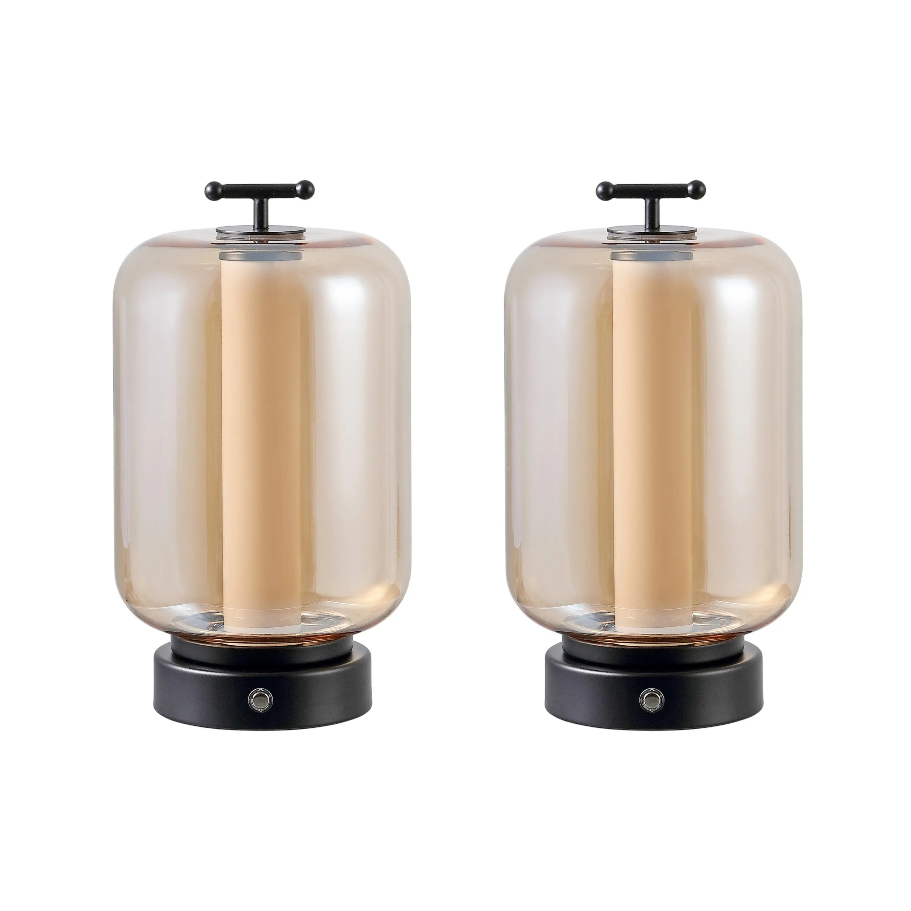 Set of Two 11" Black Lantern USB Table Lamps Homeroots Lighting