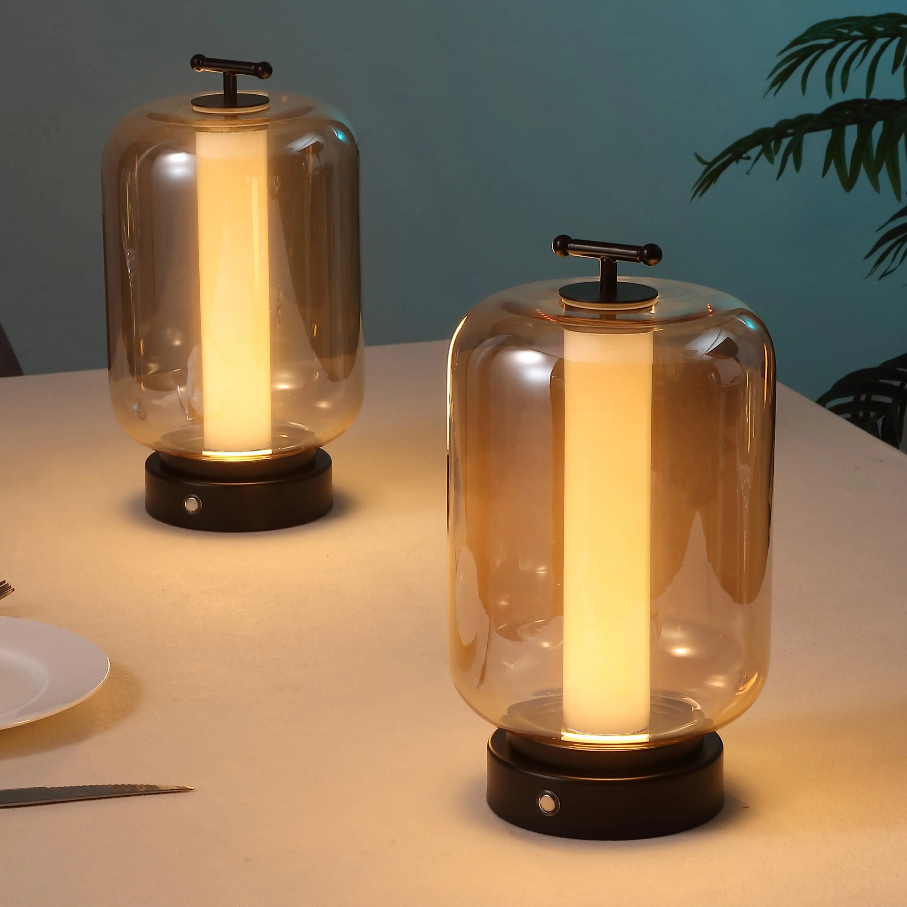 Set of Two 11" Black Lantern USB Table Lamps Homeroots Lighting