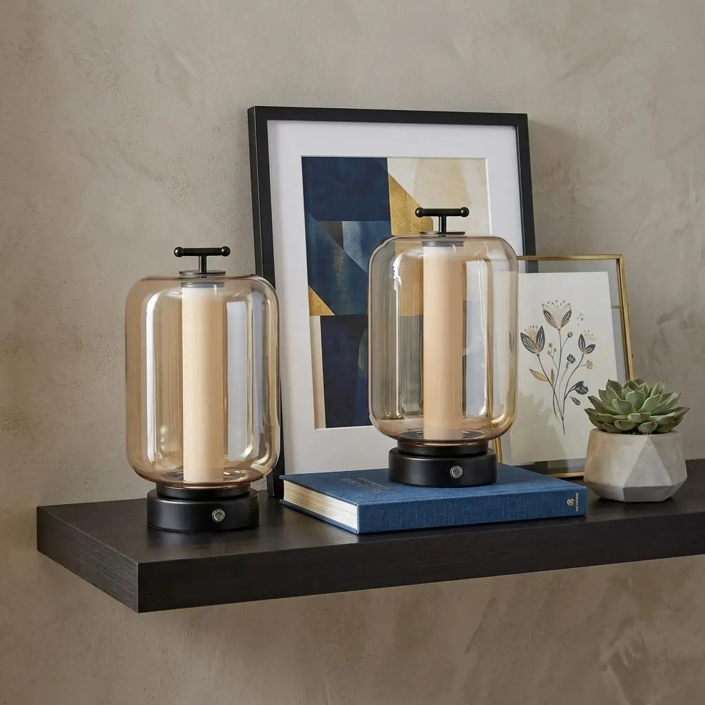 Set of Two 11" Black Lantern USB Table Lamps Homeroots Lighting