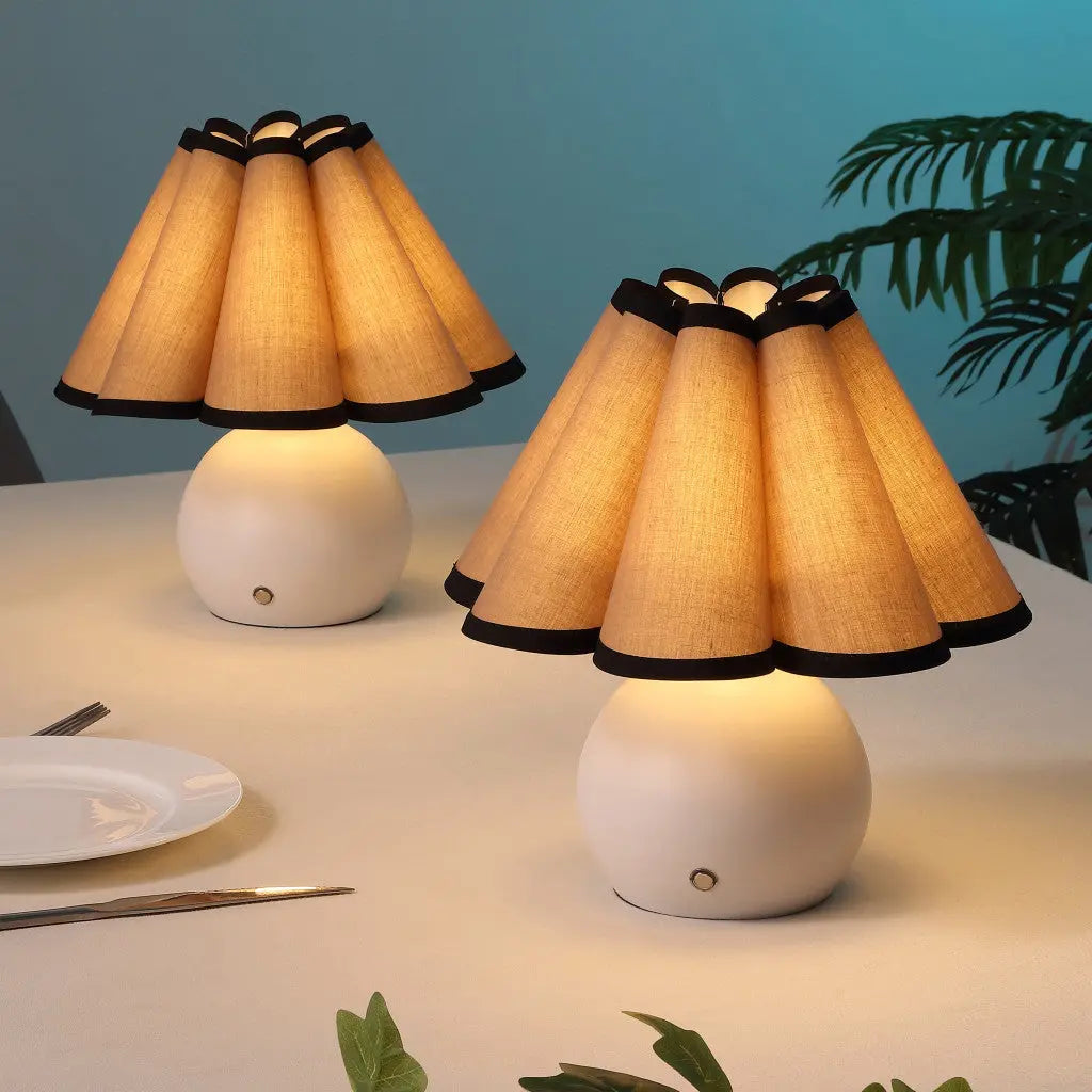 Set of Two 11" Clear Novelty Table Lamps With Empire Shades Homeroots Lighting