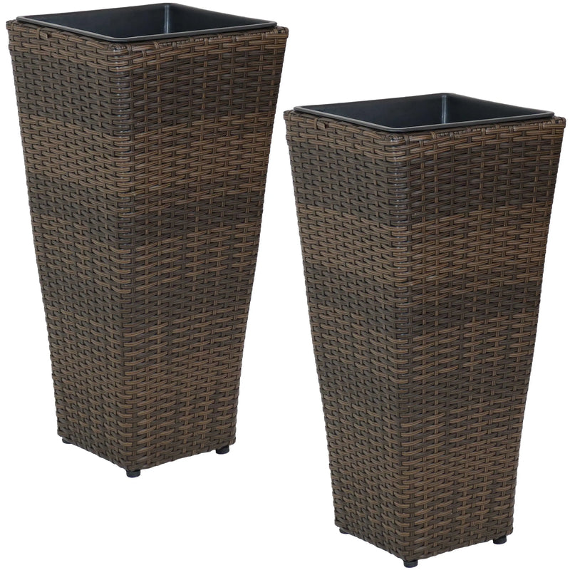 Set of Two 11" X 11" Brown Heavy Duty Plastic Square Pot Planter Homeroots Outdoor