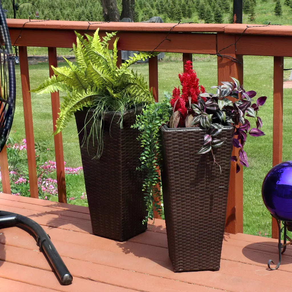 Set of Two 11" X 11" Brown Heavy Duty Plastic Square Pot Planter Homeroots Outdoor