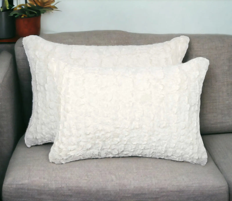 Set of Two 12" X 20" Ivory Faux Fur Throw Pillow Homeroots Home Decor