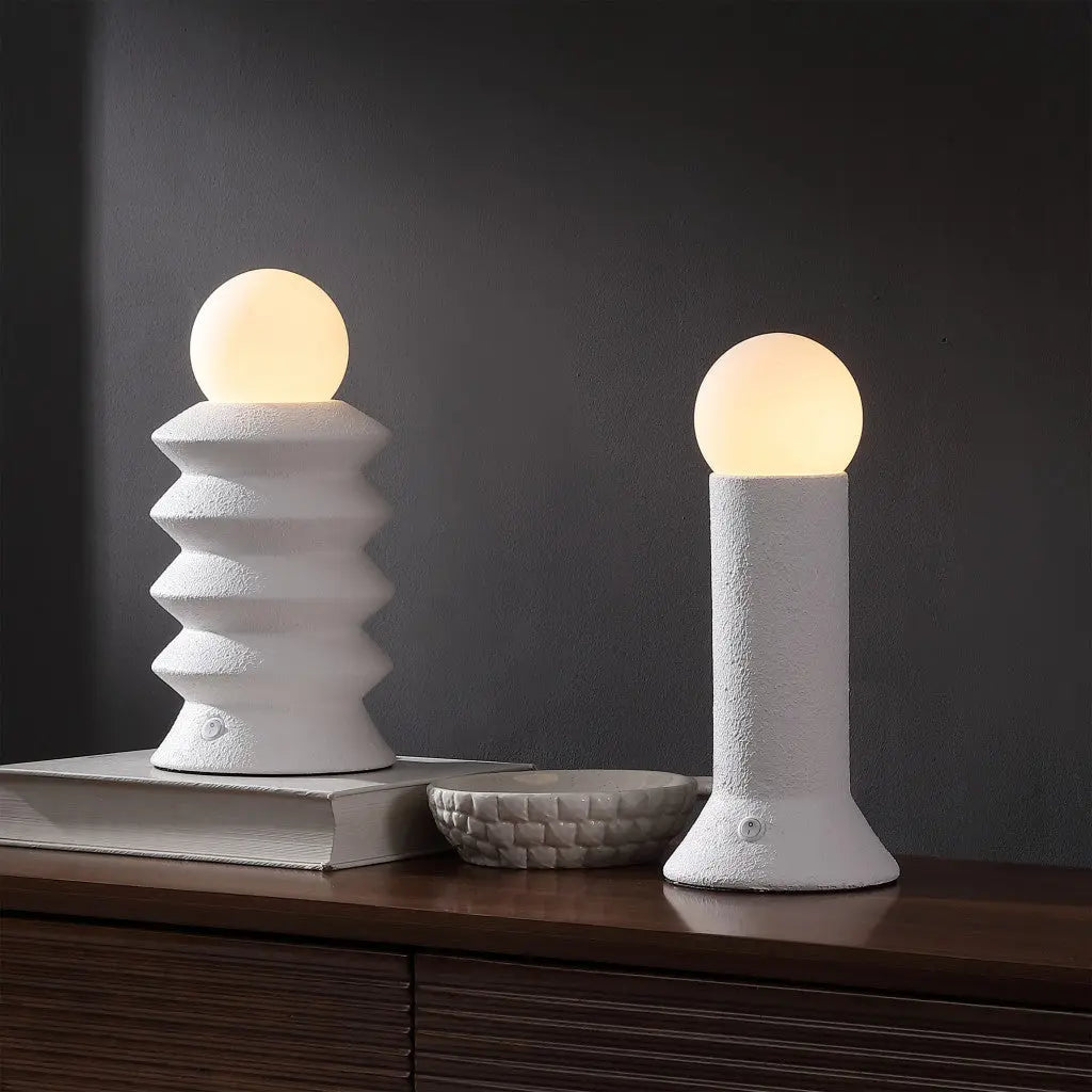 Set of Two 13" Clear Geometric Table Lamps With Globe Shades Homeroots Lighting
