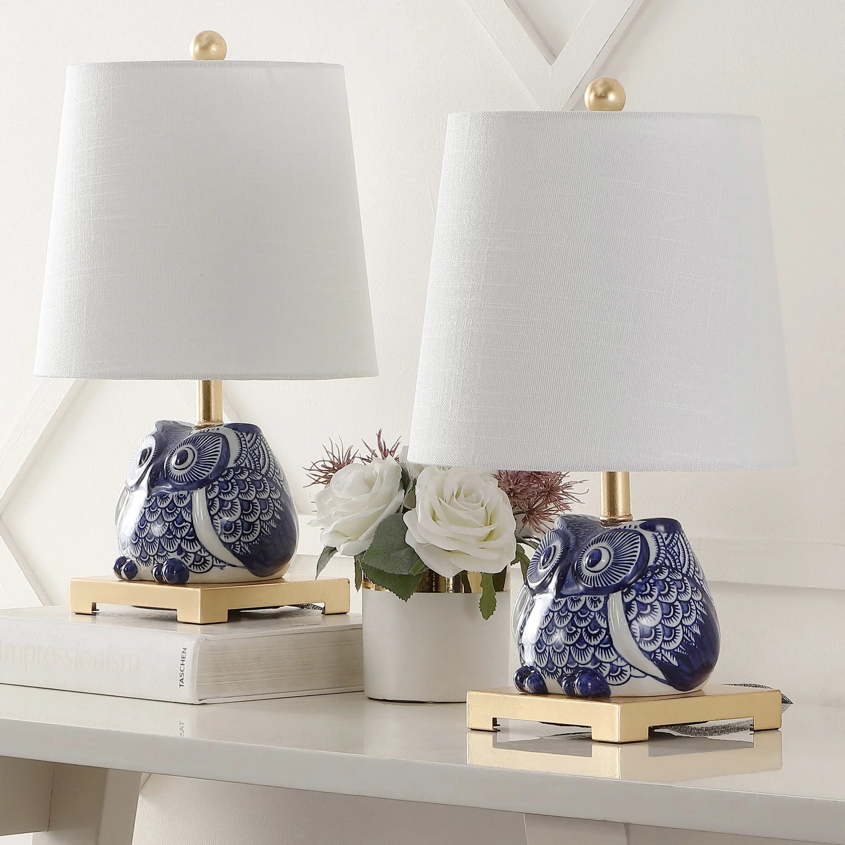 Set of Two 16" Gold Novelty Bedside Lamps With Empire Shades Homeroots Lighting
