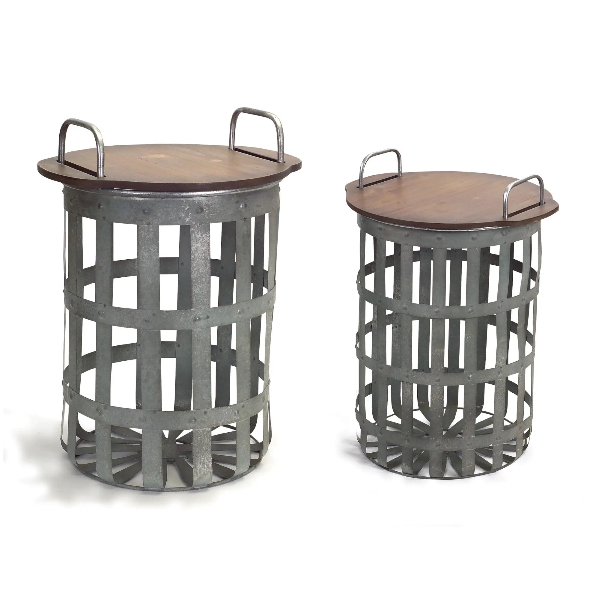 Set of Two 16" Grey And Brown Round End Tables - GreatEagleInc