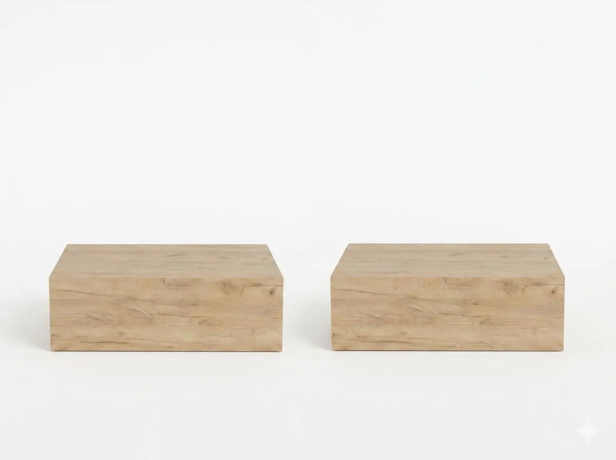 Set of Two 16" Natural And Oak Wood One Drawer Floating Nightstand Homeroots Bed & Bath