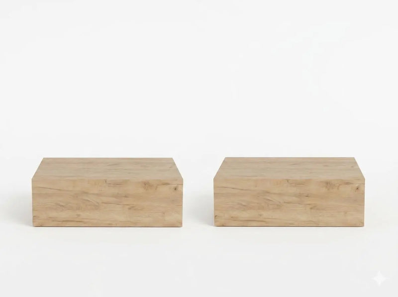 Set of Two 16" Natural And Oak Wood One Drawer Floating Nightstand Homeroots Bed & Bath