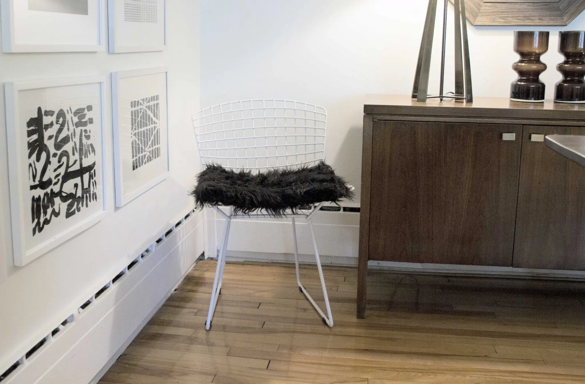Set of Two 16" X 2" Black Faux Fur Chair Pads Homeroots Kitchen & Dining