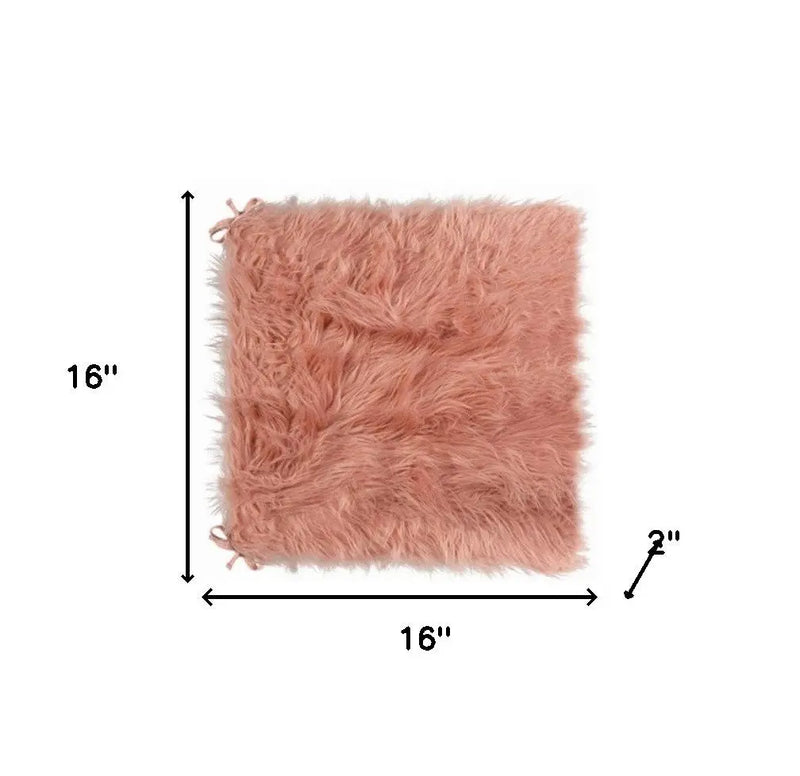 Set of Two 16" X 2" Pink Faux Fur Dining Chair Pads Homeroots Kitchen & Dining