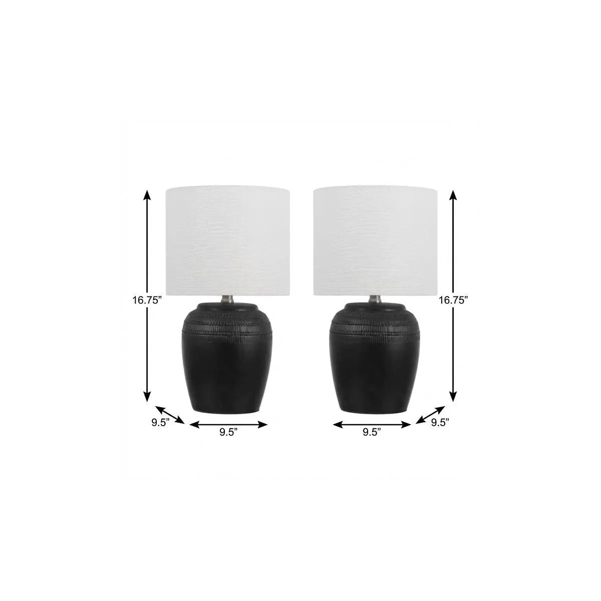 Set of Two 17" Clear Gourd Table Lamps LED With Drum Shades Homeroots Lighting