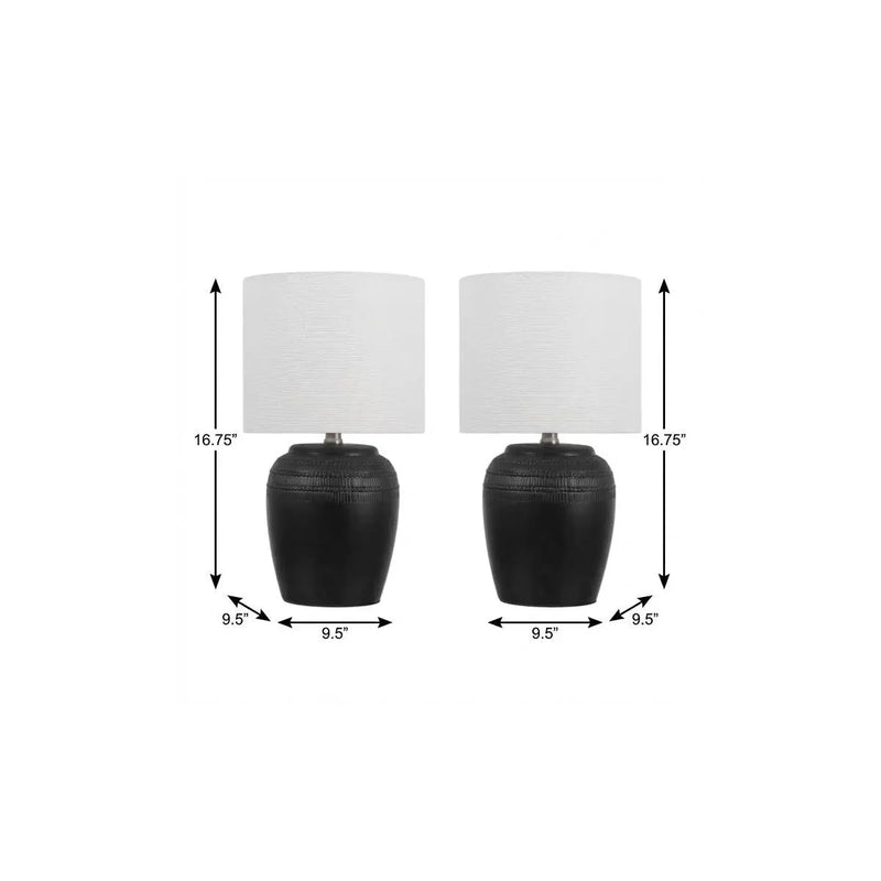 Set of Two 17" Clear Gourd Table Lamps LED With Drum Shades Homeroots Lighting