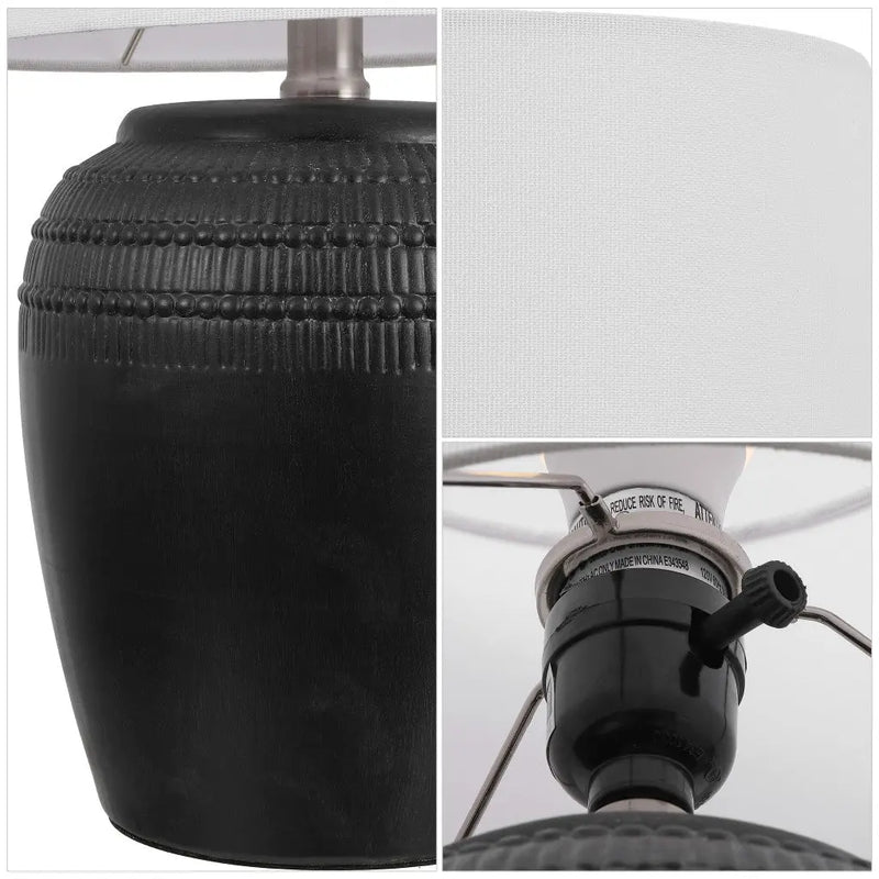 Set of Two 17" Clear Gourd Table Lamps LED With Drum Shades Homeroots Lighting