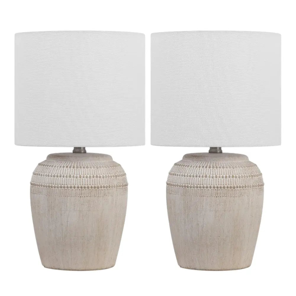 Set of Two 17" Clear Gourd Table Lamps With Drum Shades Homeroots Lighting