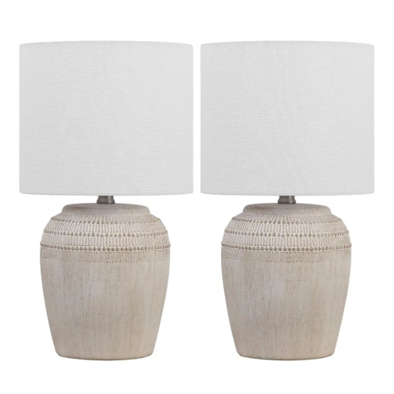 Set of Two 17" Clear Gourd Table Lamps With Drum Shades Homeroots Lighting