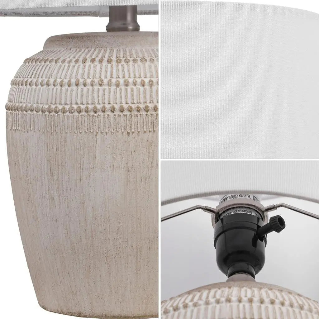 Set of Two 17" Clear Gourd Table Lamps With Drum Shades Homeroots Lighting