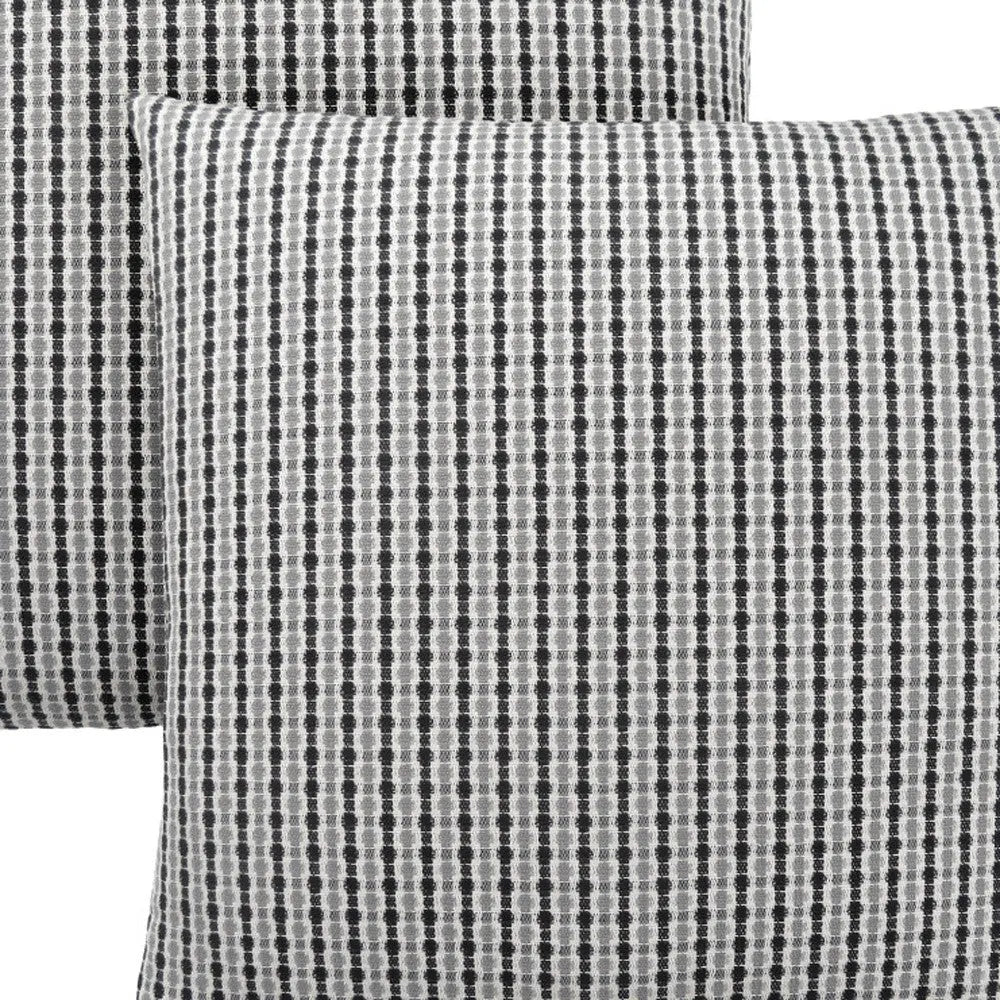 Set of Two 18" Black Gray And White Fabric Striped Throw Pillows Homeroots Home Decor
