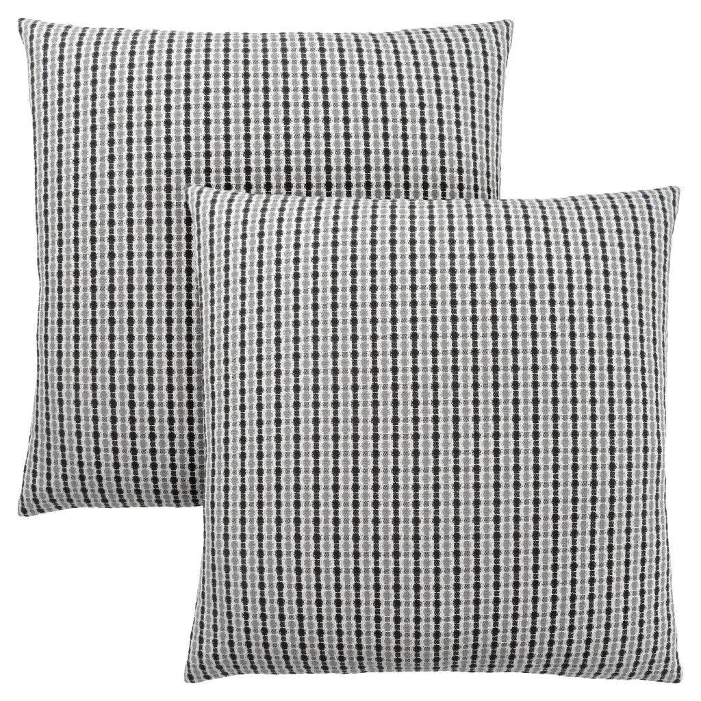 Set of Two 18" Black Gray And White Fabric Striped Throw Pillows Homeroots Home Decor