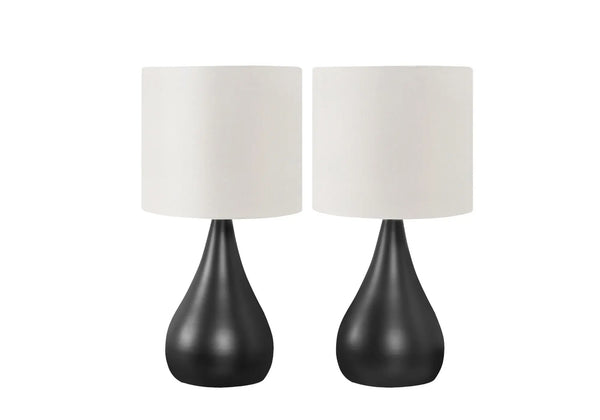 Set of Two 18" Black Metal Round Table Lamps With Ivory Drum Shade Homeroots Lighting