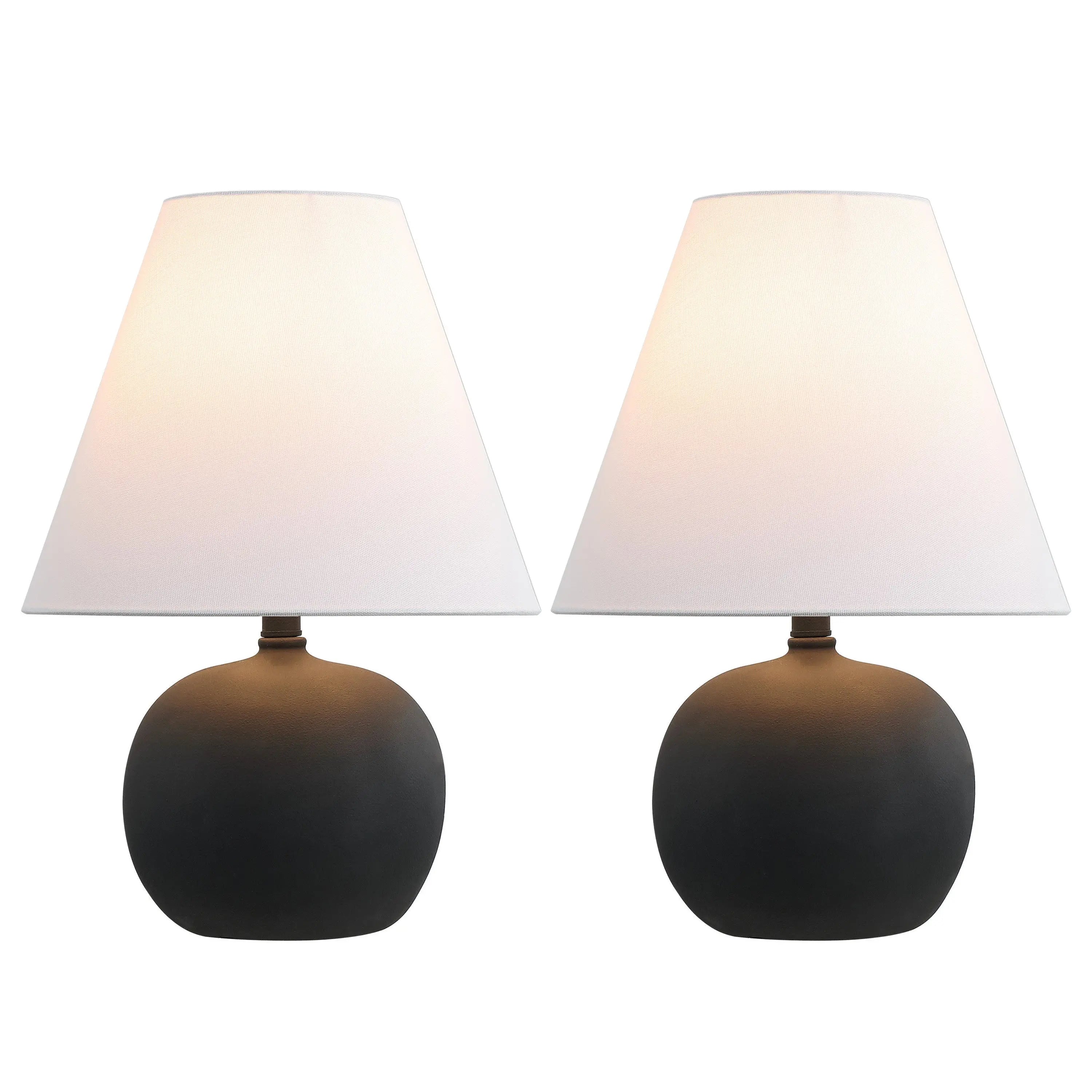 Set of Two 18" Black Round Bedside Lamps With Cone Shades Homeroots Lighting
