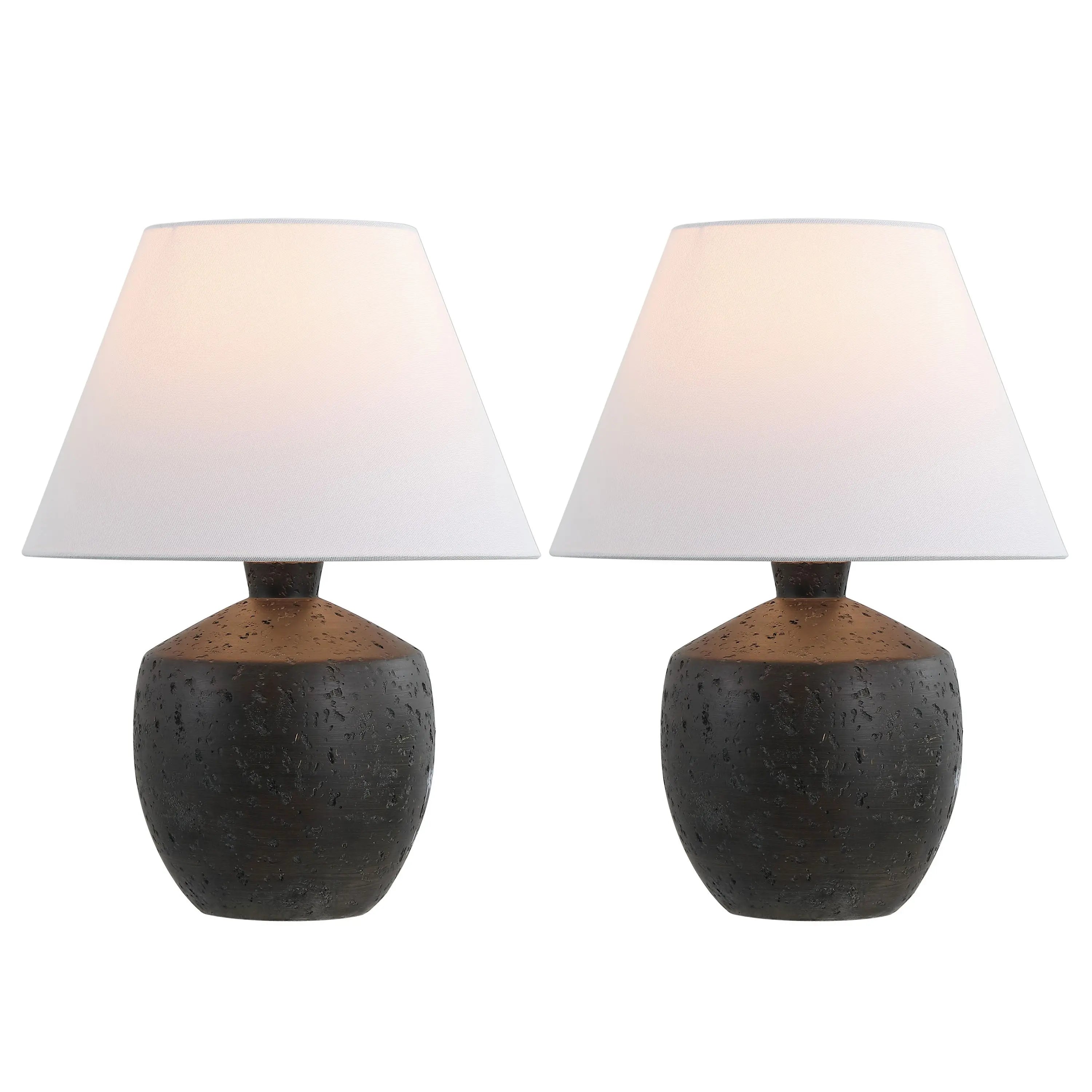 Set of Two 18" Black Urn Table Lamps With Empire Shades Homeroots Lighting