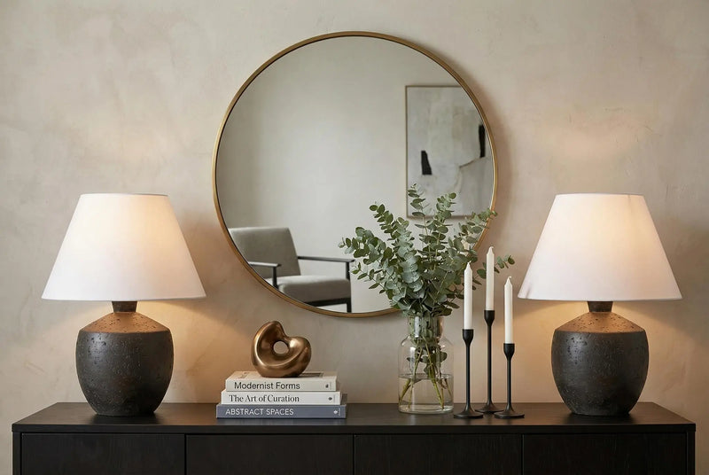 Set of Two 18" Black Urn Table Lamps With Empire Shades Homeroots Lighting