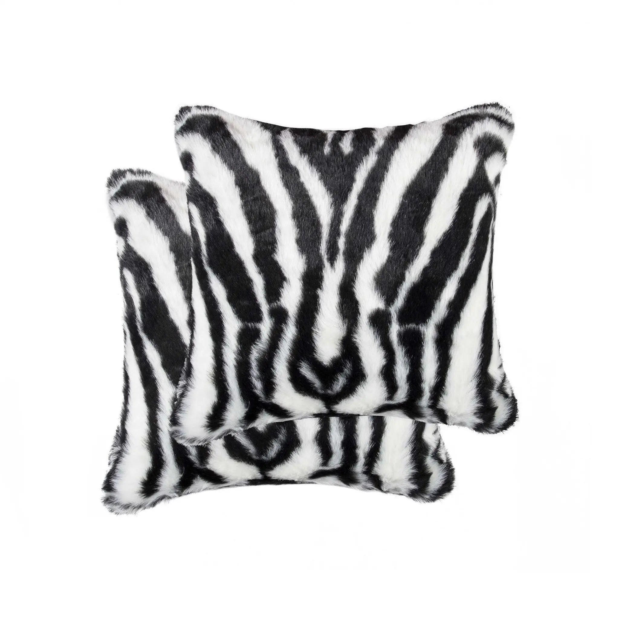 Set of Two 18" Black and White Faux Fur Throw Pillow Homeroots Home Decor