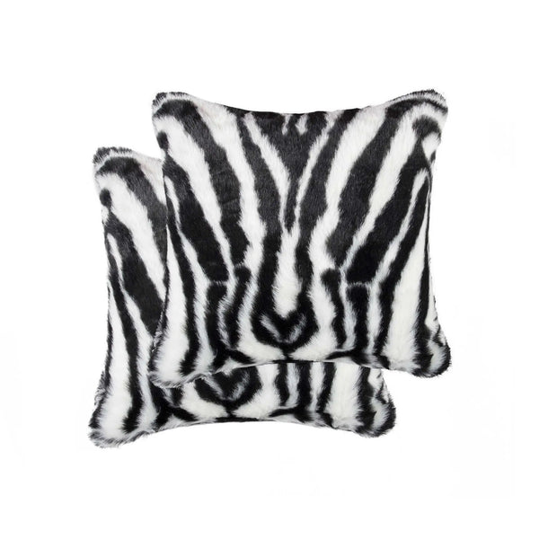 Set of Two 18" Black and White Faux Fur Throw Pillow Homeroots Home Decor