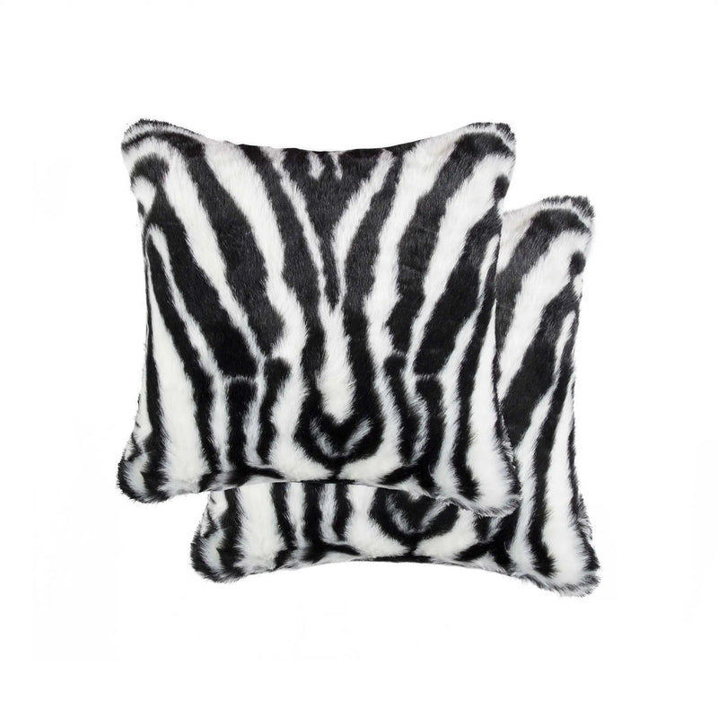 Set of Two 18" Black and White Faux Fur Throw Pillow Homeroots Home Decor