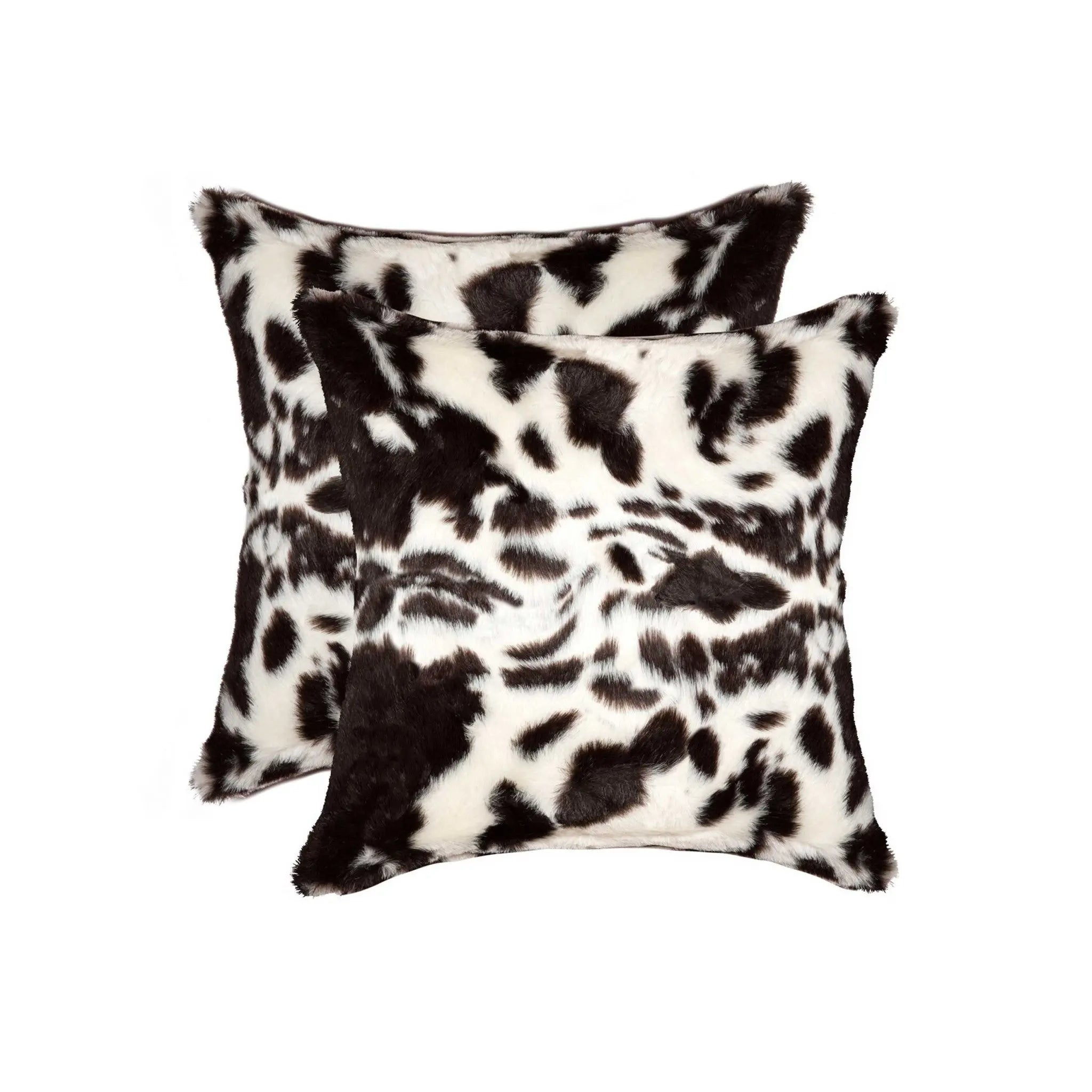 Set of Two 18" Brown And White Faux Fur Throw Pillows Homeroots Home Decor