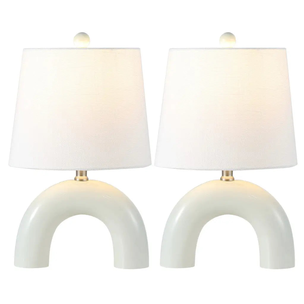Set of Two 18" White Geometric Arched Lamps With Empire Shades Homeroots Lighting
