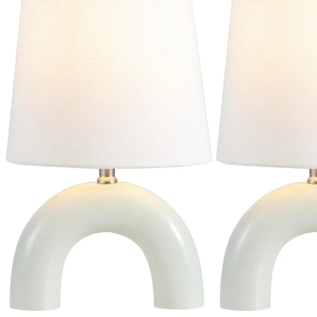 Set of Two 18" White Geometric Arched Lamps With Empire Shades Homeroots Lighting