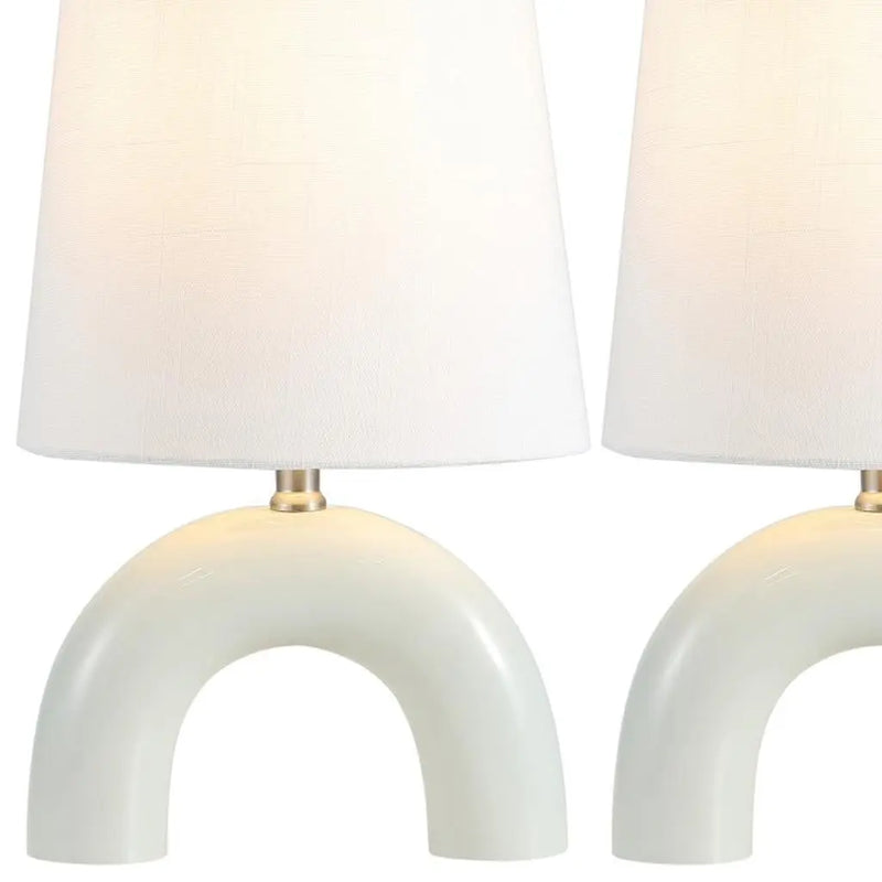 Set of Two 18" White Geometric Arched Lamps With Empire Shades Homeroots Lighting
