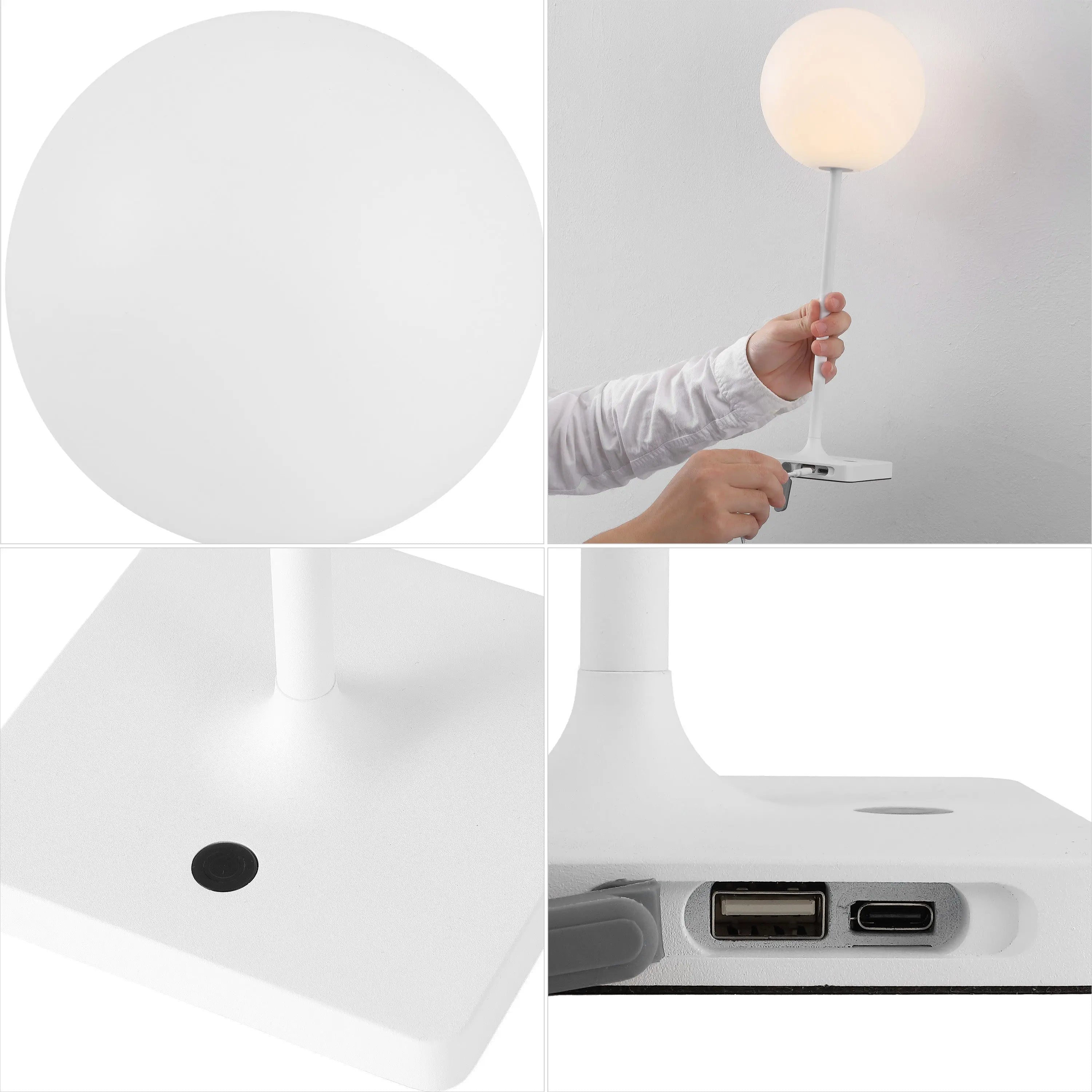 Set of Two 18" White USB Table Lamps LED Homeroots Lighting