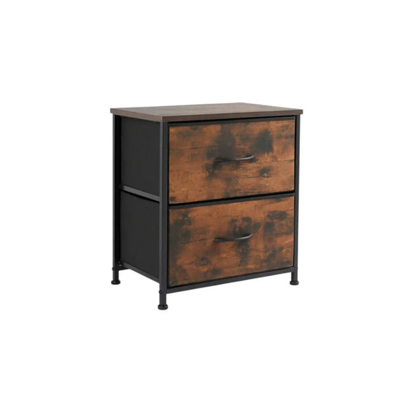 Set of Two 20" Brown Iron and Wood Two Drawer Nightstand Homeroots