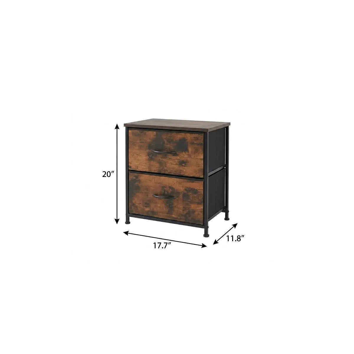 Set of Two 20" Brown Iron and Wood Two Drawer Nightstand Homeroots