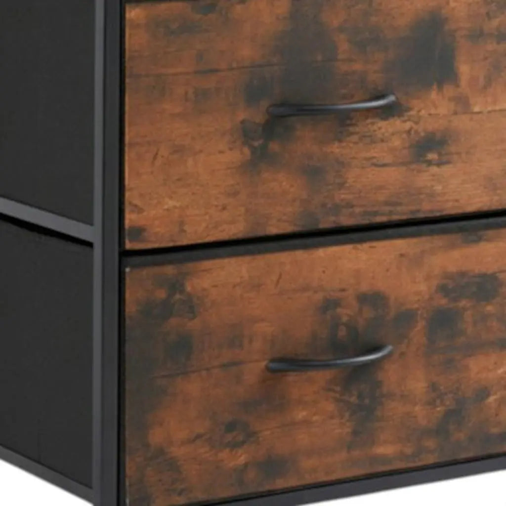Set of Two 20" Brown Iron and Wood Two Drawer Nightstand Homeroots