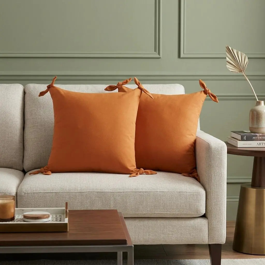 Set of Two 20" Burnt Orange And Saffron Cotton Throw Pillow Covers Homeroots Home Decor