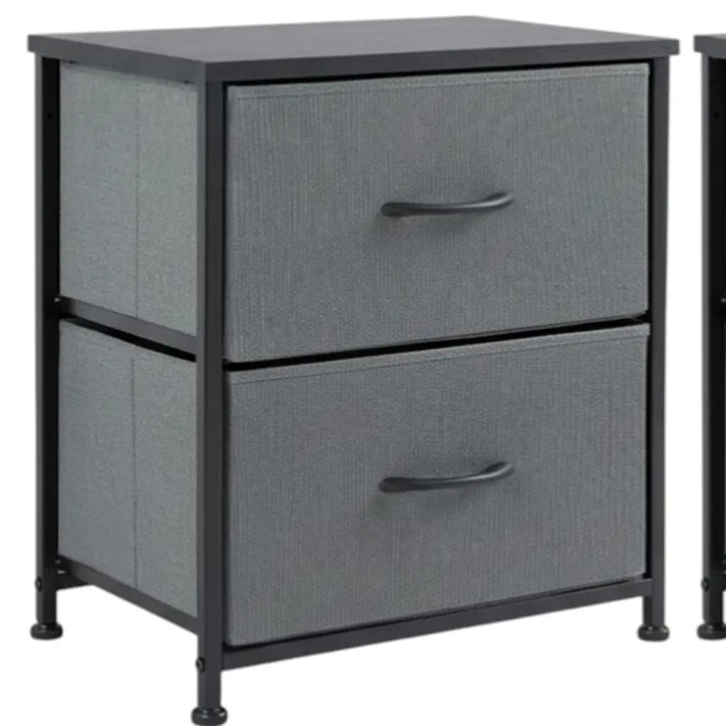 Set of Two 20" Gray Iron and Wood Woven Texture Two Drawer Nightstand Homeroots Bed & Bath