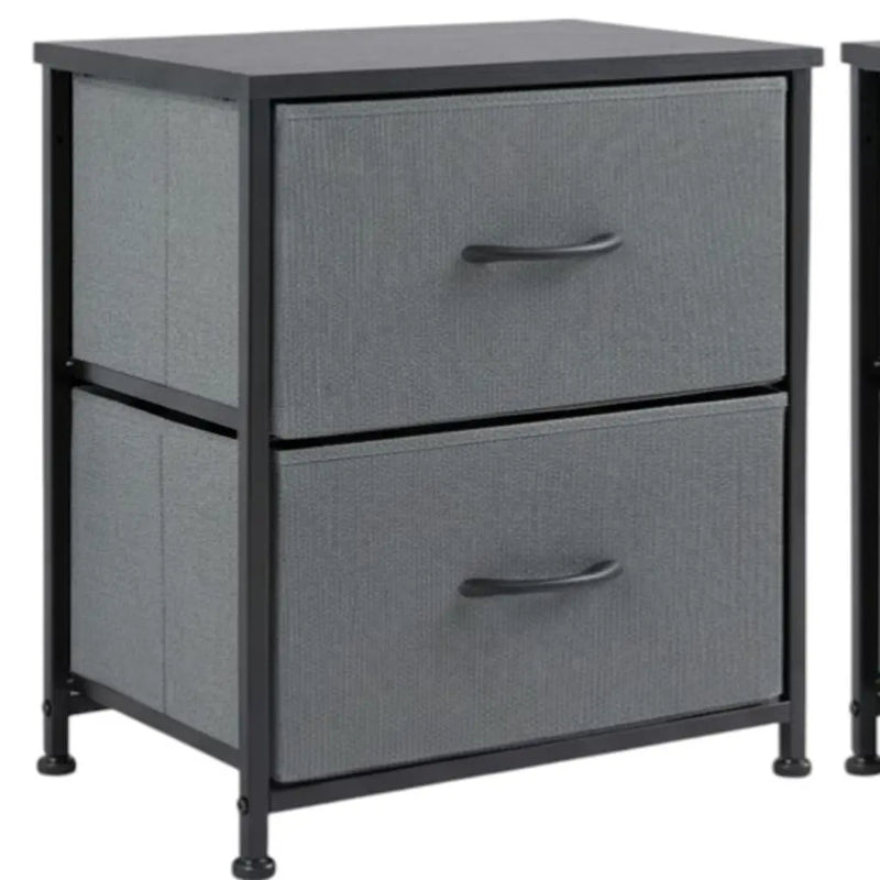 Set of Two 20" Gray Iron and Wood Woven Texture Two Drawer Nightstand Homeroots Bed & Bath